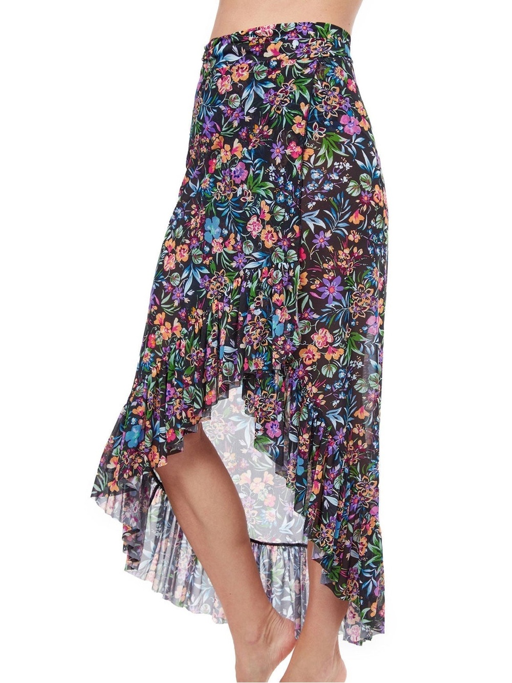 Profile by Gottex FLORA RUFFLED HIGH LOW MESH COVER UP WRAP SKIRT